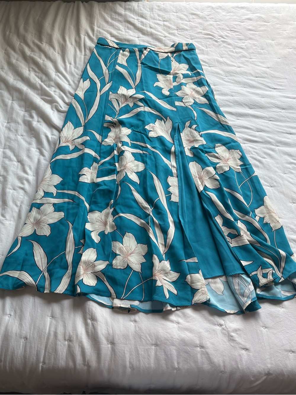 Reiss Teal Floral Midi Skirt with Cream Lily Accents
